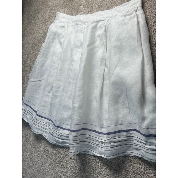 NIC&ZOE White Linen Blend Pleated Skirt Striped Hem Cottagecore Prairie Size 14P - Picture 9 of 10
